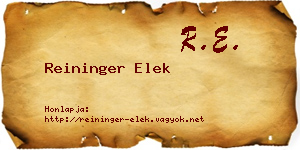 Reininger Elek névjegykártya